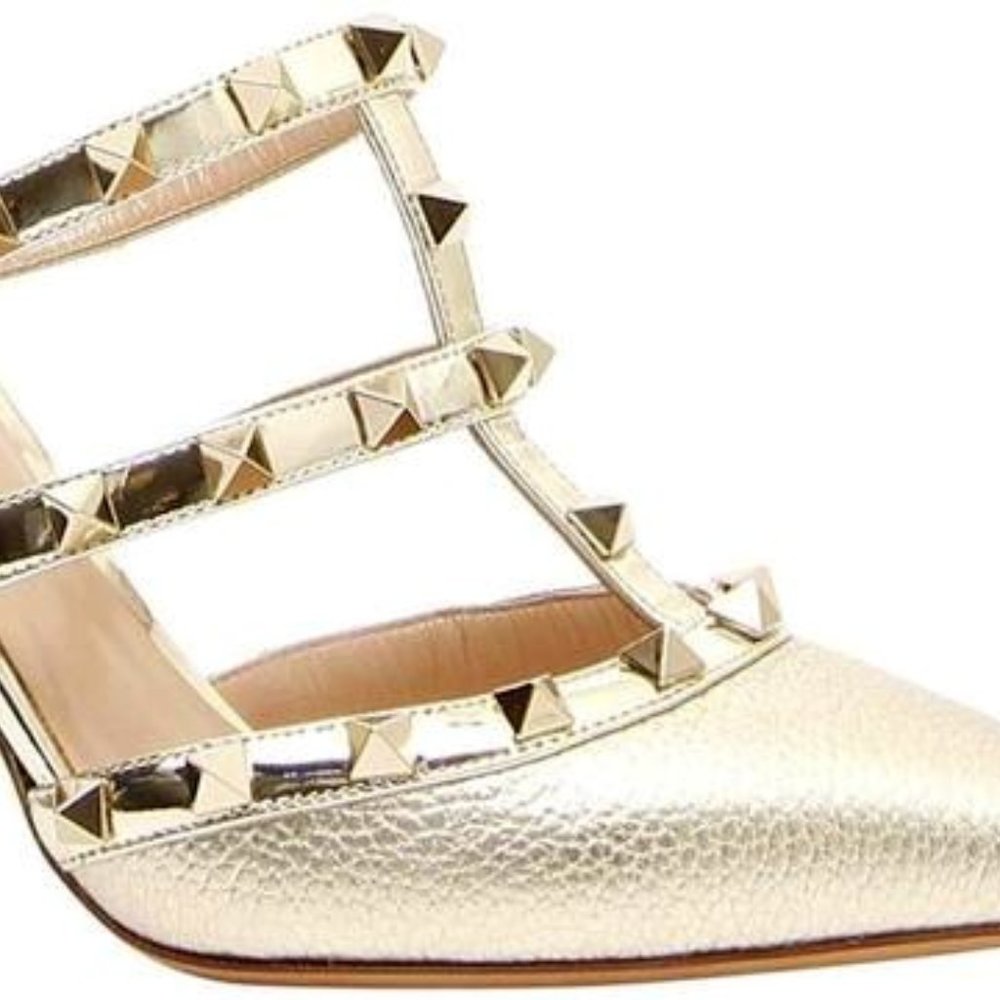 Valentino Gold Rockstud Platino metallic mule in Champagne gold NIB